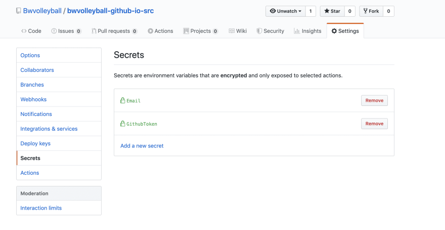 Adding Secrets to the source repository.