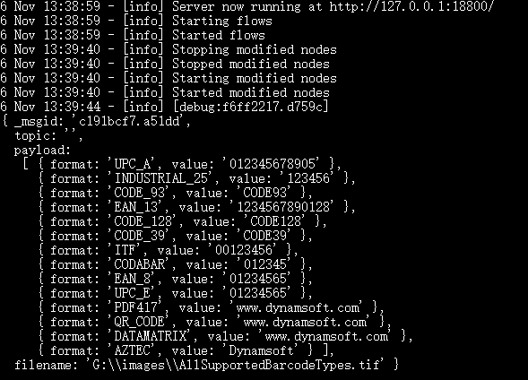 node red barcode results