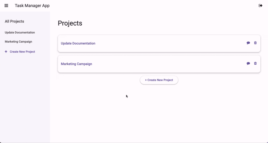 Opening and editing a project in the task management app