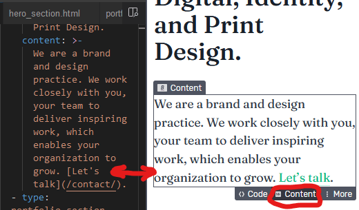 Screenshot of Stackbit's content panel