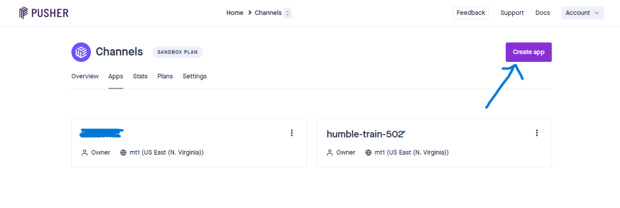 Create new app on Pusher