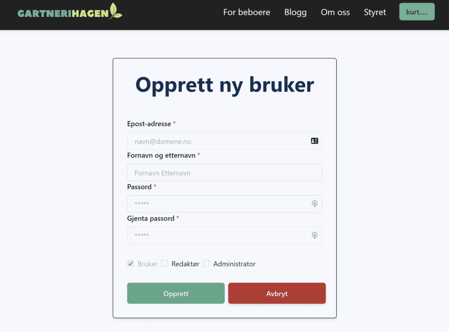 Screenshot of create user dialogue box.