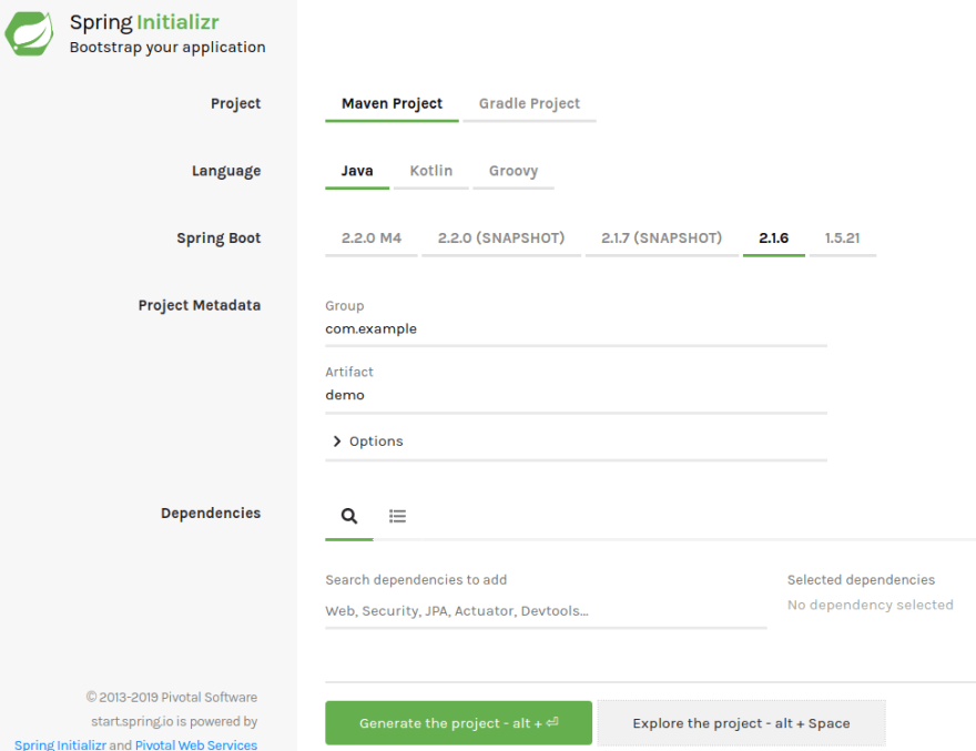 Now you can take a peek in springboot generated project at start