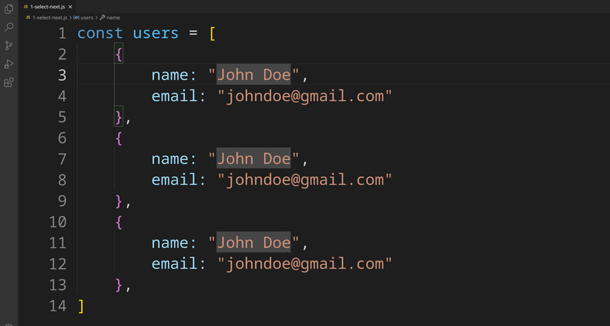 Another Select Next Shortcut Example