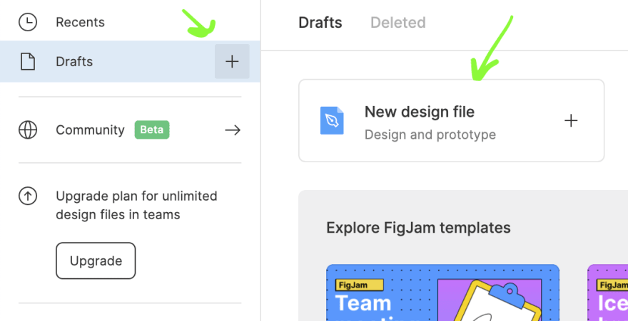 Drafts "+" and New design file "+"