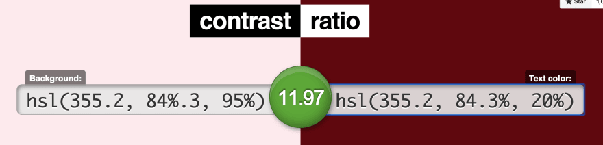 screenshot of contrast ratio of colors chosen