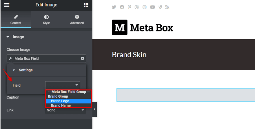 Choose the name of the field you want to get the image from
