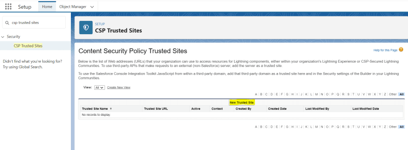 Search for CSP Trusted Sites and click on New Trusted Site