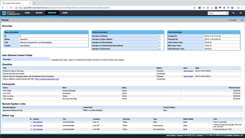 Screenshot of Collaborator Review Source