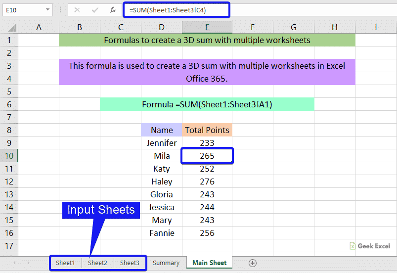 Formulas to create 3D sum with multiple worksheets