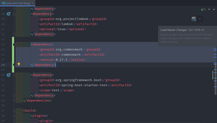 Loading Maven changes after adding CommonMark