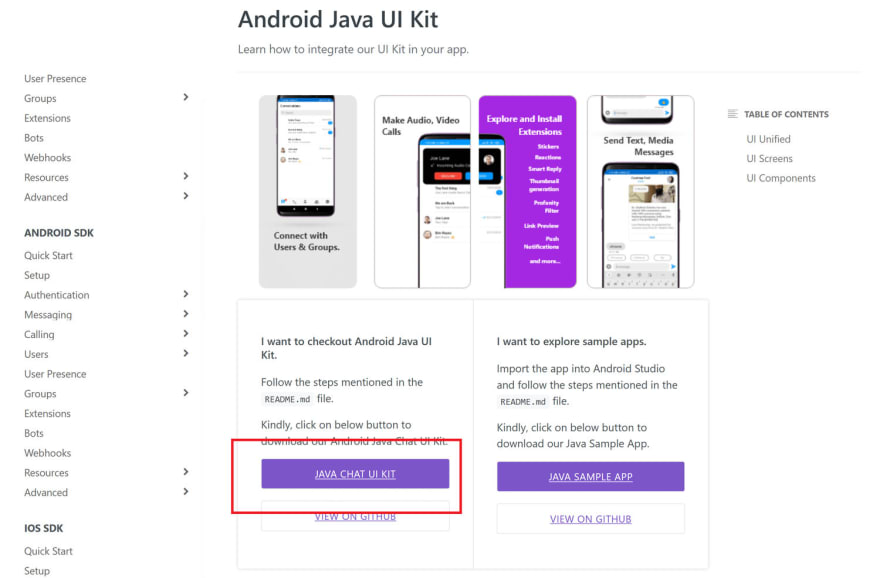 Donwloading Java Chat UI Kit