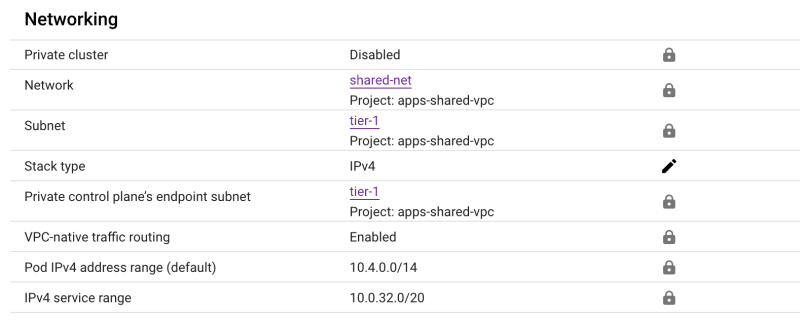 Example GKE cluster networking