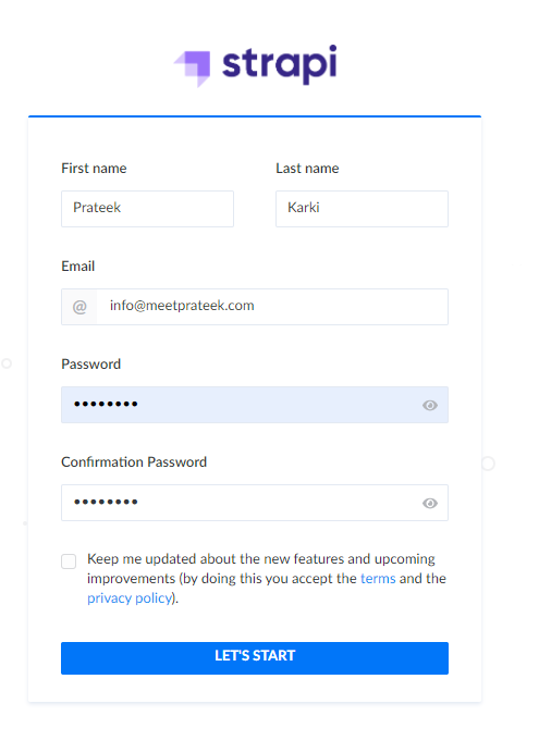 strapi registration page