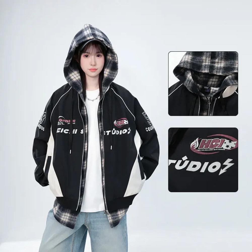 春と秋のための新しいアメリカのオートバイのチェック柄のシャツ