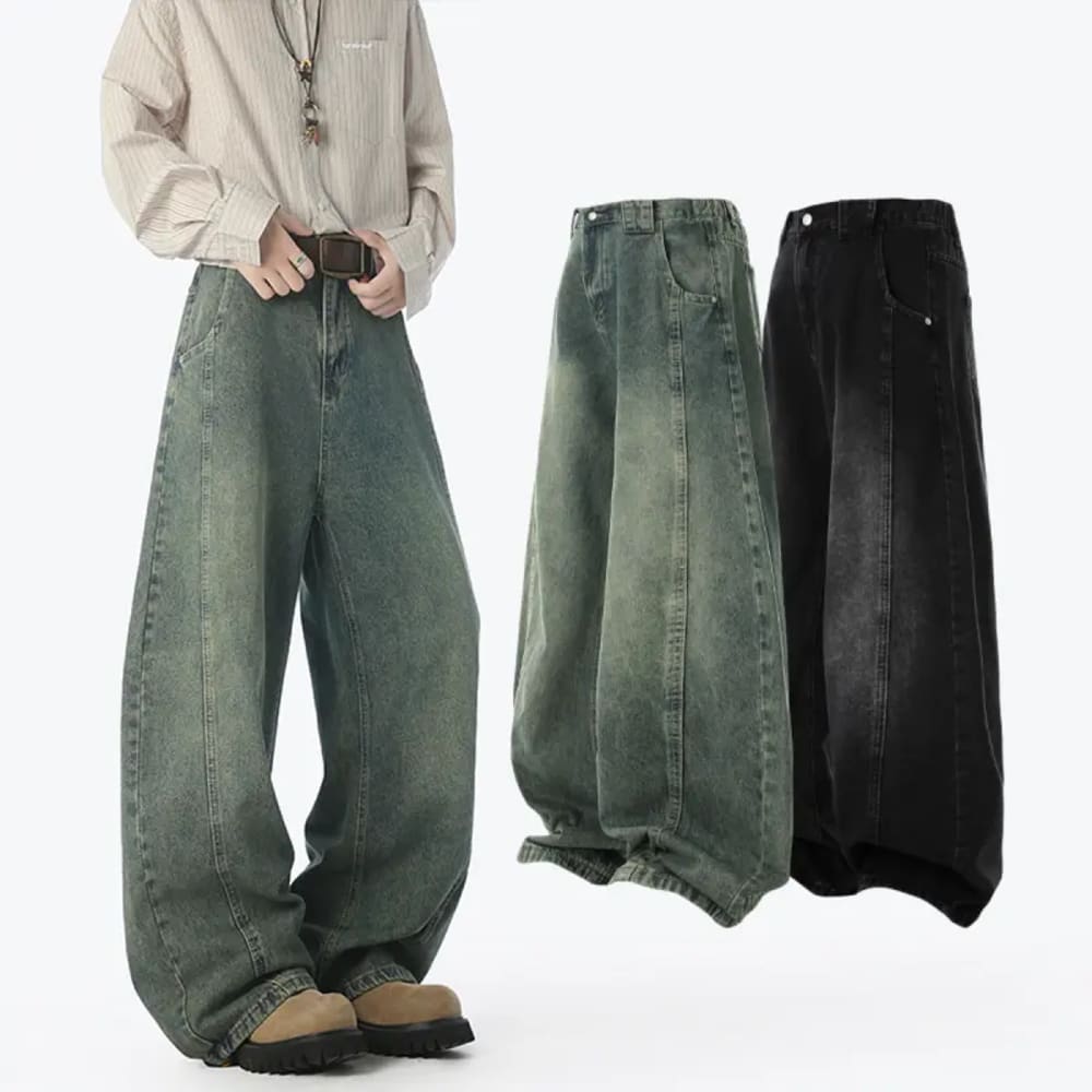 メンズゆったりシミタージーンズ、秋のアメリカンレトロストレートパンツ