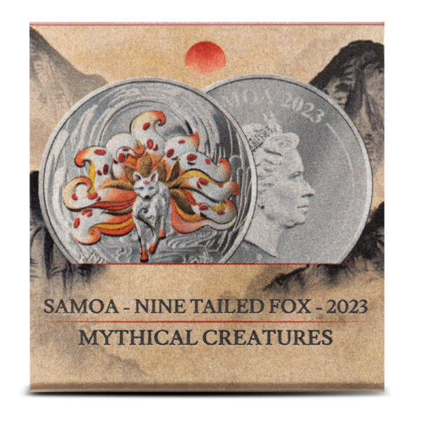 Colorized Silver Samoa Mythical Creatures Nine Tailed Fox Coins