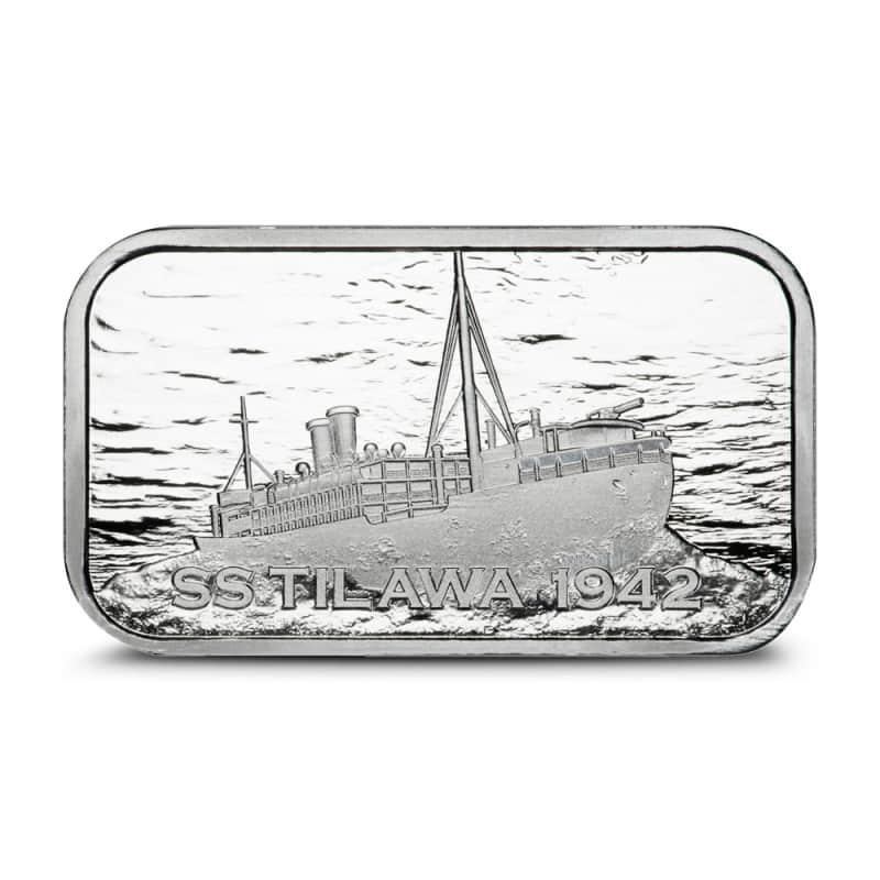 純銀メダル 48.36ｇ造幣局 宝船 Silver 1枚だと3950円です 1 oz Silver S.S. Tilawa Shipwreck Bar New - Provident Metals™