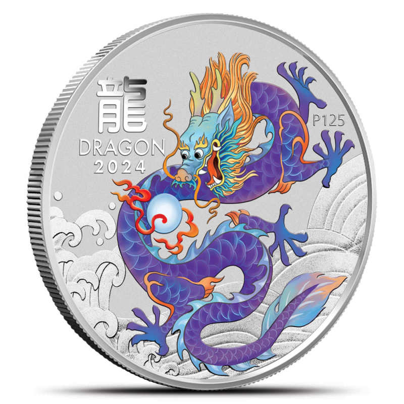 Buy 2024 1 oz Colorized Australian Silver Lunar Purple Dragon Coin