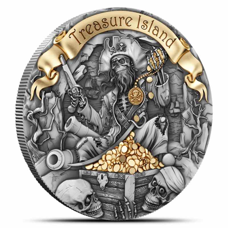 【key】SILVER SACKBUT トランプセット Buy 2024 2 oz Antique Cameroon Silver Treasure Island Coin (Gilded