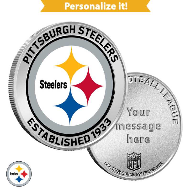 1 oz Colorized Engravable NFL Pittsburgh Steelers Silver