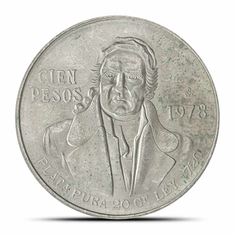 メキシコ銀貨　1978年 メキシコ Cien Pesos 硬貨 Mexican 100 Pesos Silver Coin 1977-1979, AU+ - Provident Metals™