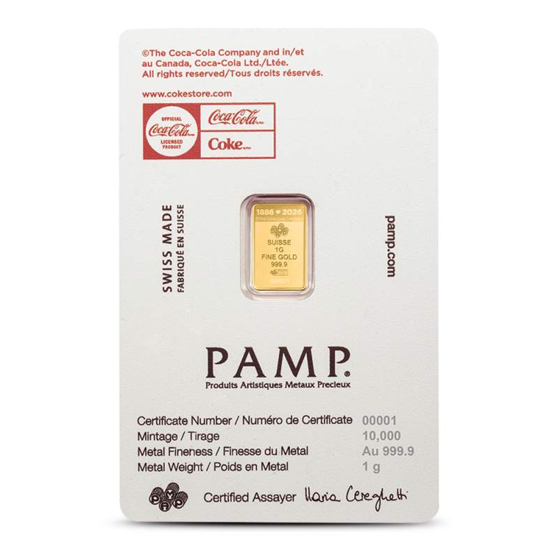 1 Gram Gold Coca-Cola Valentine's Love Bar New with Assay