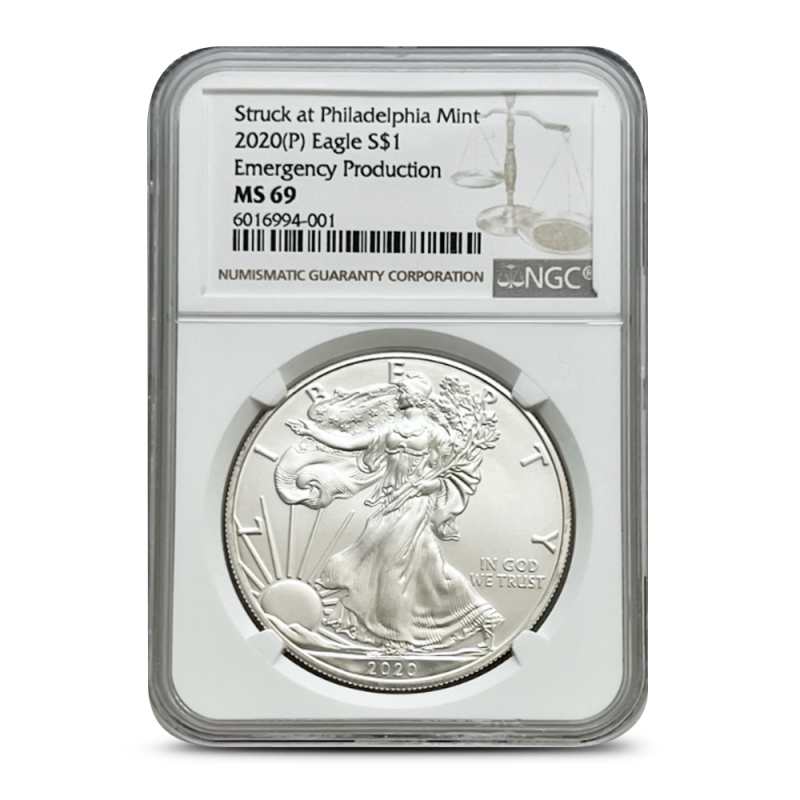 2020年 NGC MS69 イーグル銀貨 1オンス 1oz イーグル ラベル 2020 (P) American Eagle 1 oz Silver Coin NGC MS69 Emergency