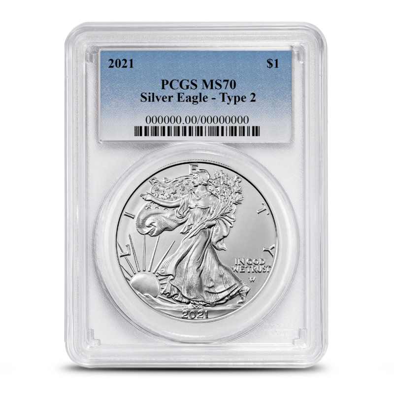 Buy 2021 1 oz American Silver Eagle Coin PCGS MS70 (Type 2, Blue