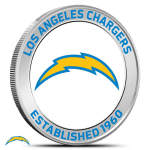 1 oz Colorized Silver NFL Los Angeles Chargers Rounds (BU)