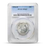 1916-D Silver Barber Quarters PCGS MS62