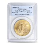 1908 Gold $20 Saint-Gaudens Double Eagle Coins "No Motto" PCGS MS68
