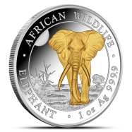 2025 Somalia Elephant 1 oz Silver Coin Gilded, BU