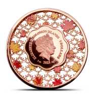 2023 2 oz Colorized Solomon Islands Silver Filigree Maple Leaf Coin (Box + CoA, Proof-Like)