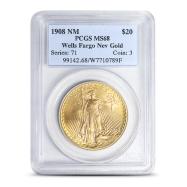 1908 $20 Saint-Gaudens Gold Double Eagle Coin "No Motto" PCGS MS68