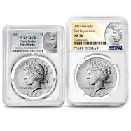 Peace Dollar Silver Coin MS70 2023+, Varied Label, PCGS or NGC