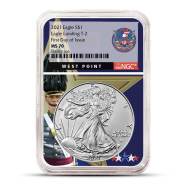 2021 American Eagle 1 oz Silver Coin NGC MS70 FDOI Type 2, West Point Core