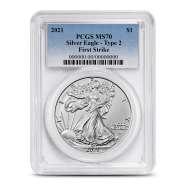 2021 American Eagle 1 oz Silver Coin PCGS MS70 FS Type 2, Blue Label