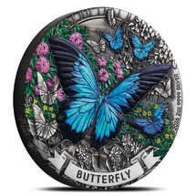 2026 2 oz Antique Colorized Silver Australian Butterfly Coins (Box + CoA)