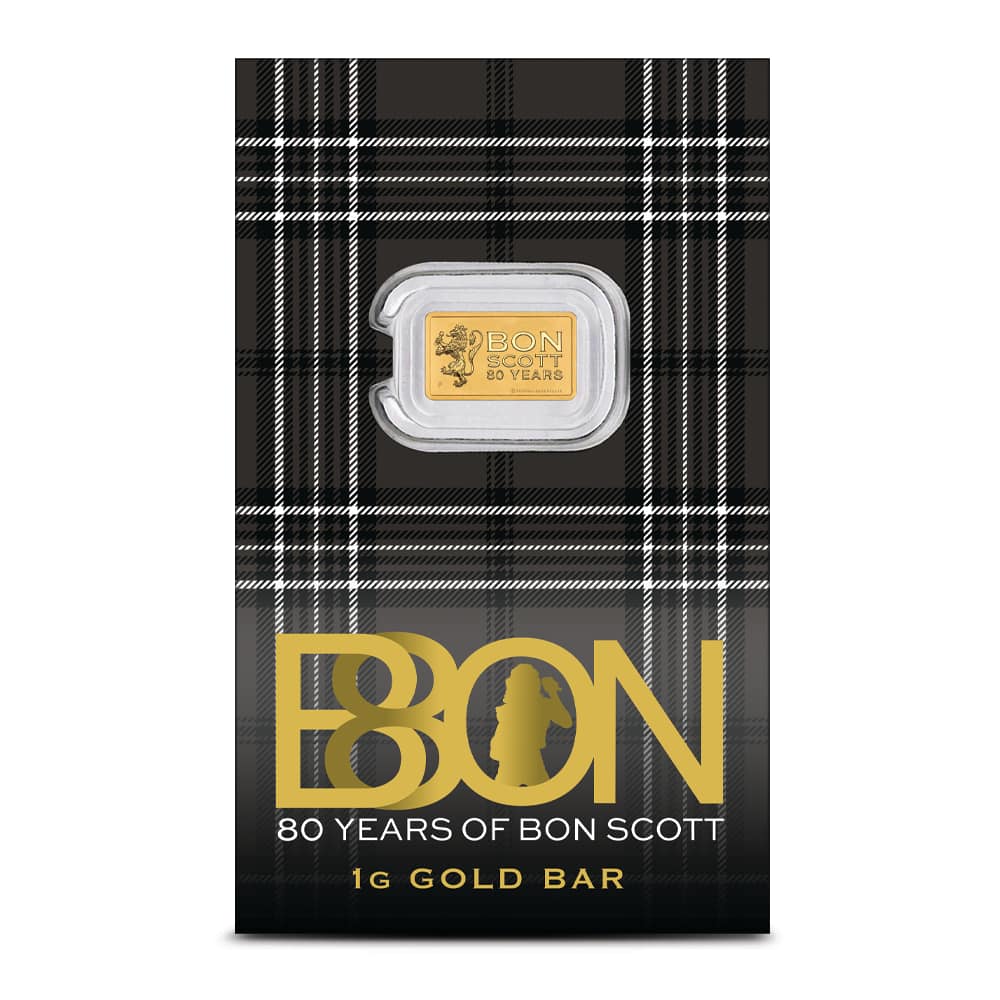 1 Gram Perth Mint Bon Scott 80th Anniversary Gold Bar (New w