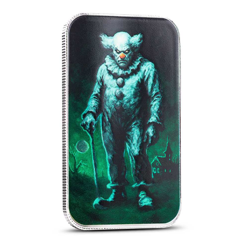 1 oz Silver Colorized Halloween Horrors Carnival Clown Bar