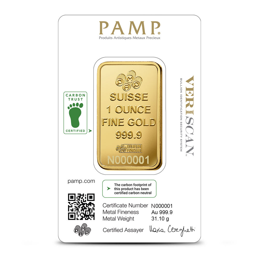 1 oz Gold Bar Lady Fortuna Carbon Neutral | PAMP Suisse