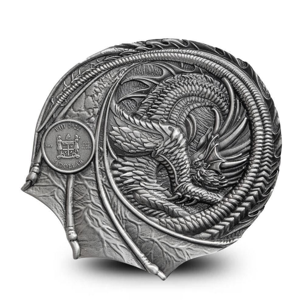 2022 Antique Fiji Welsh Red Dragon 1 oz Silver Coin - Provident