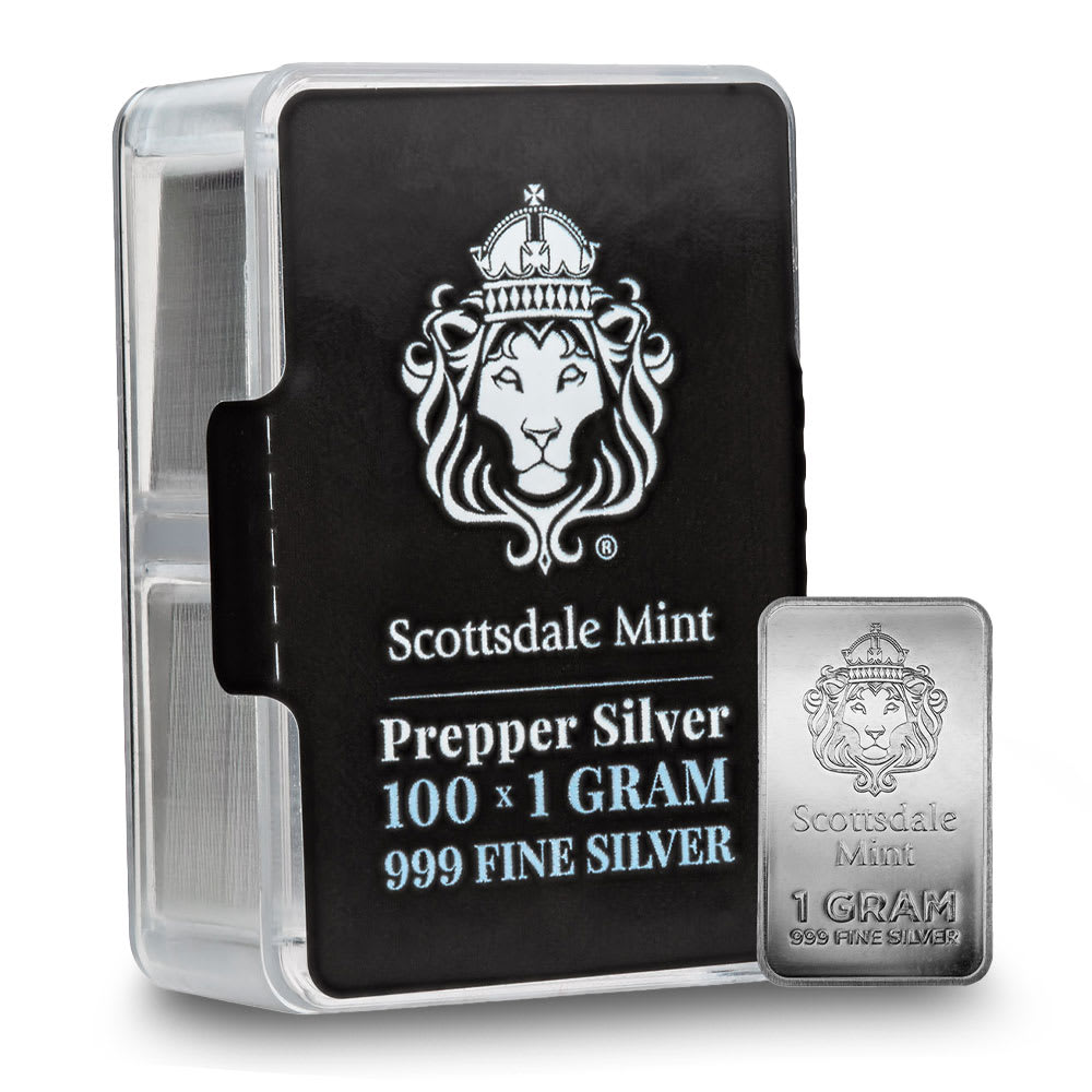 TUC 景品 銀製1gバー50個セット 100 Gram Scottsdale Mint Silver Prepper Box (100 x 1g Bars) l BGASC™