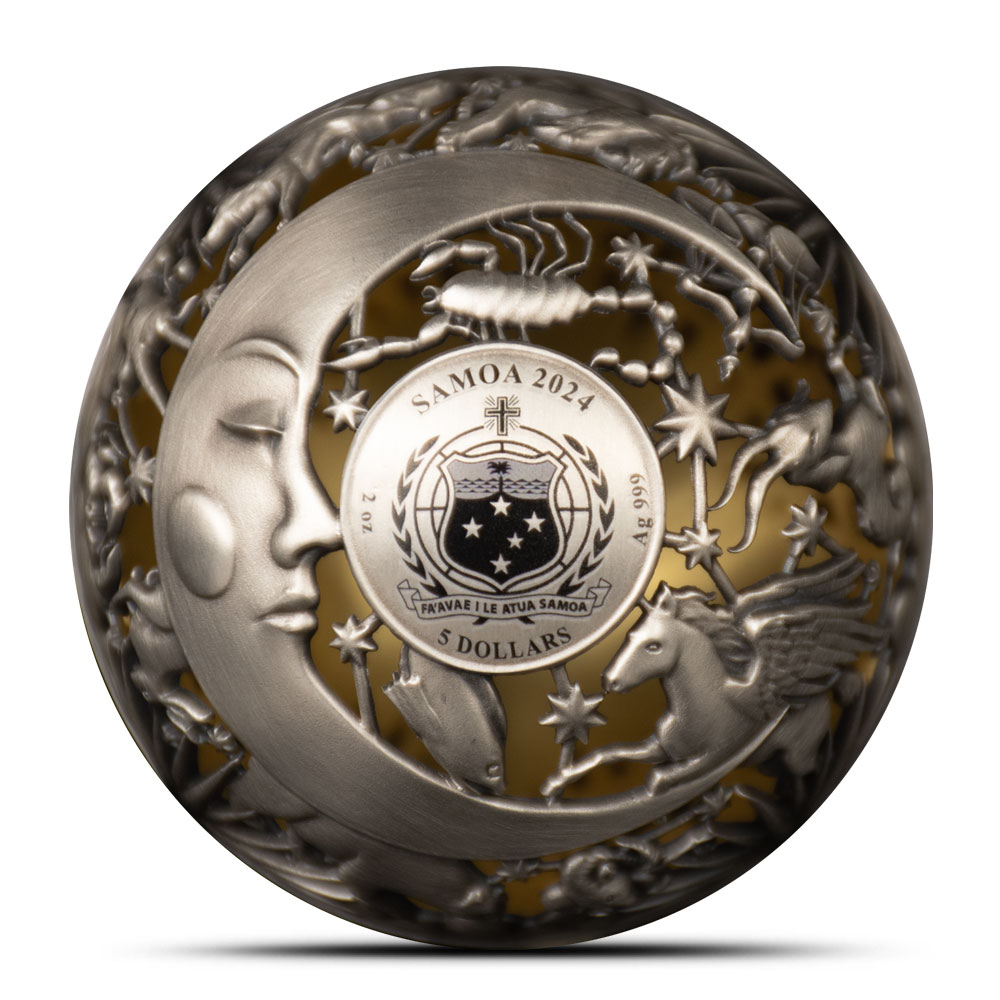 2024 Antique Samoa Filigree Spherical Sun and Moon Silver Coin