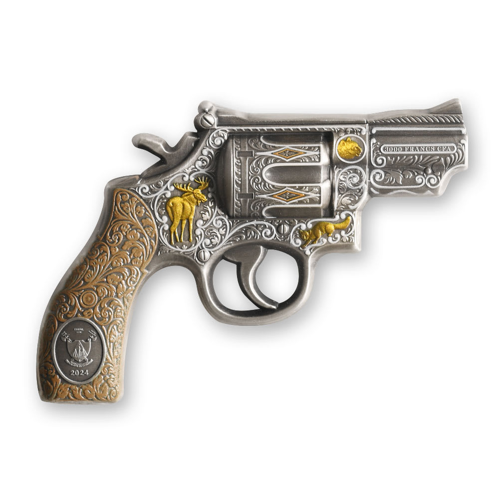 2024 Antique Colorized Cameroon Revolver Gun Silver Coin
