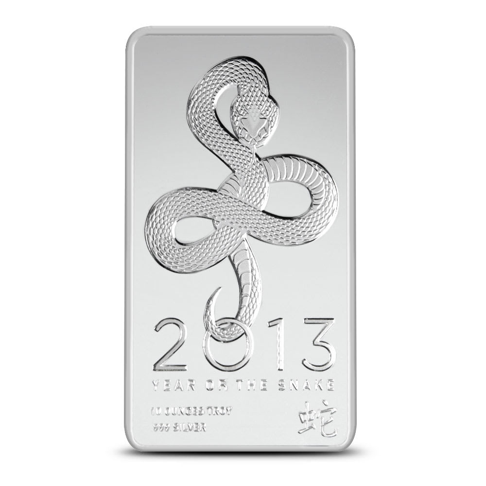 2013 10 oz Year of the Snake Lunar Silver Bar