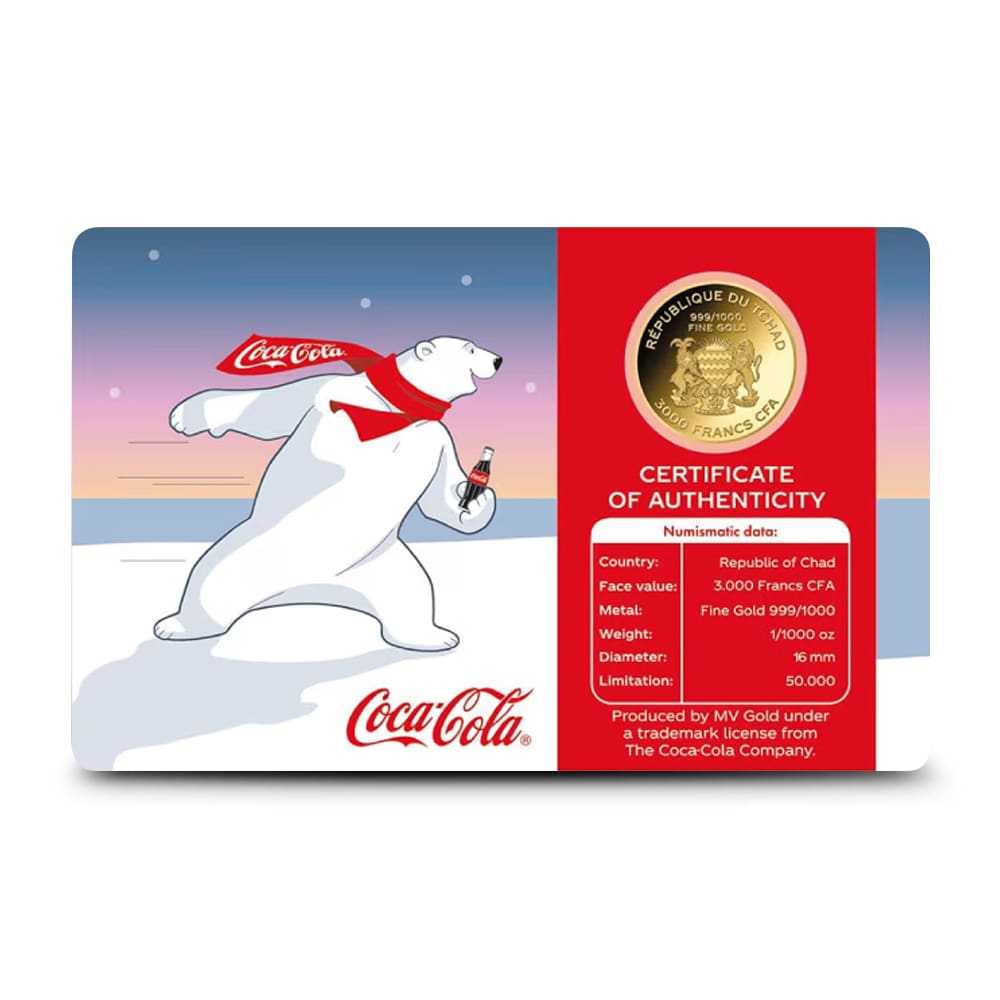 Republic of Chad Coca Cola Polar Bear 1/1000 oz Gold Coin - Provident  Metals™