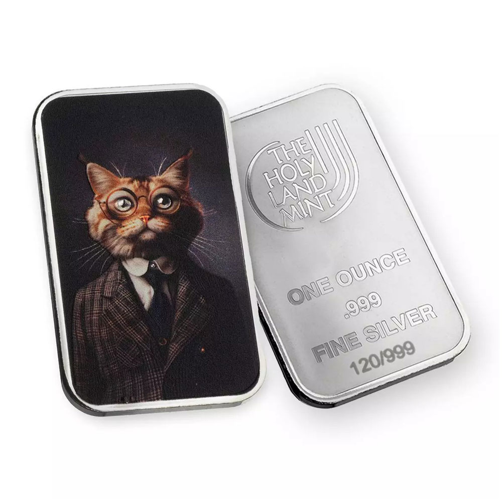 Silver Colorized Einstein Human Cat Bar | The Holy Land Mint