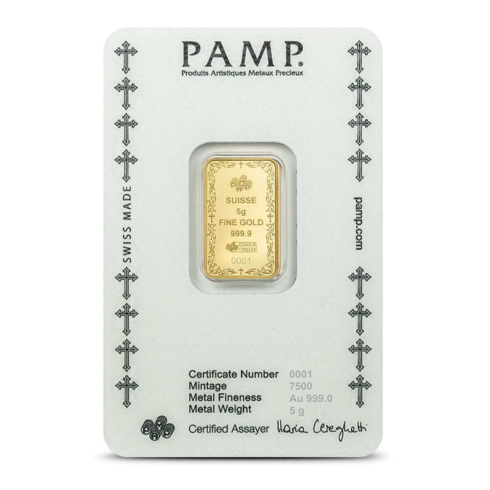PAMP 純金 5グラム バー 保証書付き 保証書付き] (新品) アメリカ 純金 5グラム インゴット バー 保証番号